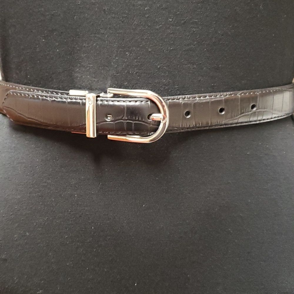 🌹BLACK AND SILVER LEATHER BELT Waist 34"-36"